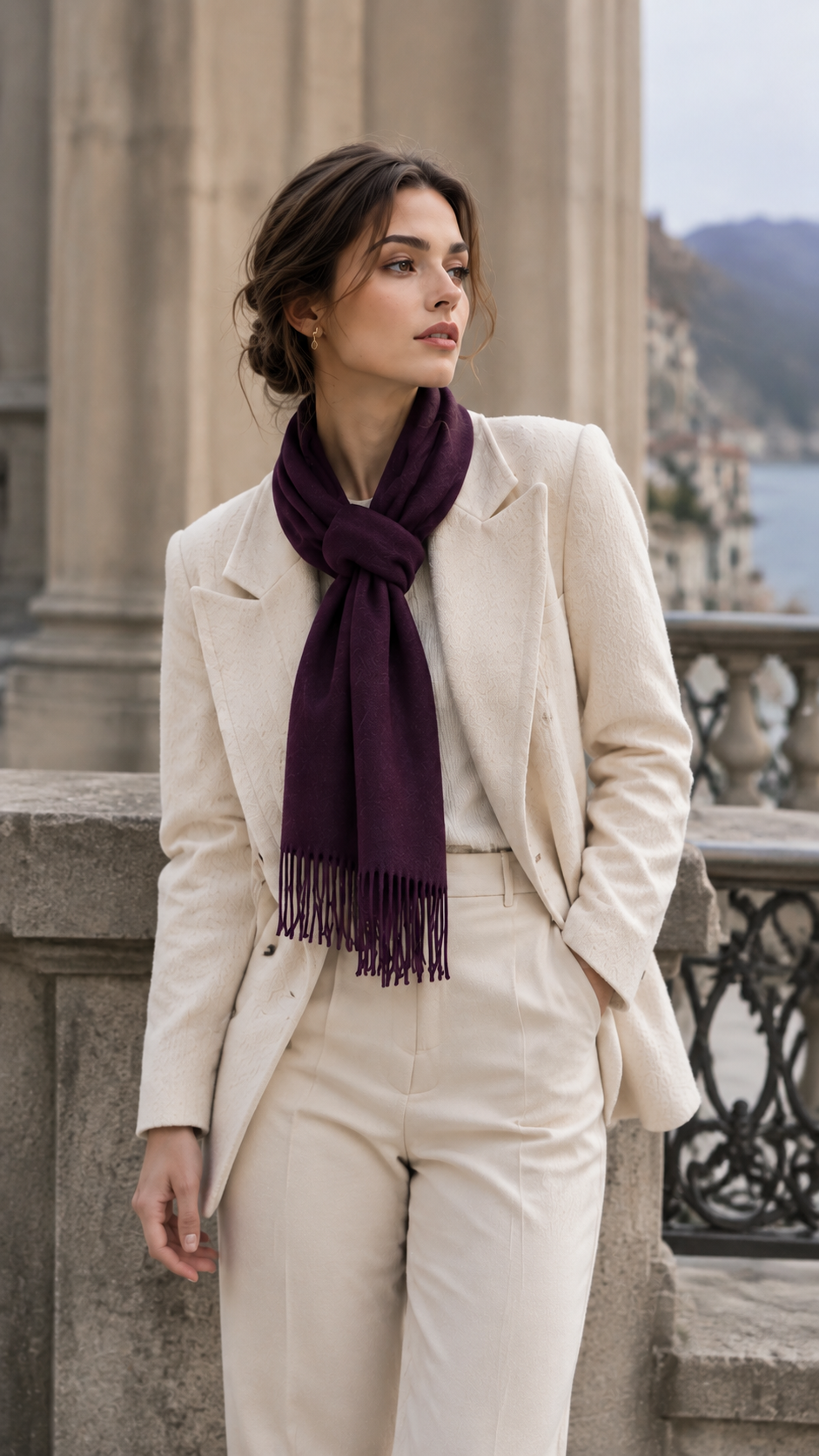 C02 cashmere stole styling: FRONT KNOT
