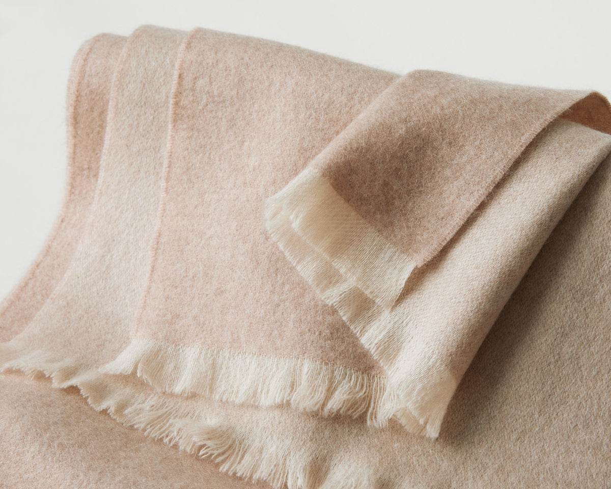 Two-Tone Reversible Scarf — Blush / Cream, weave and edge detail